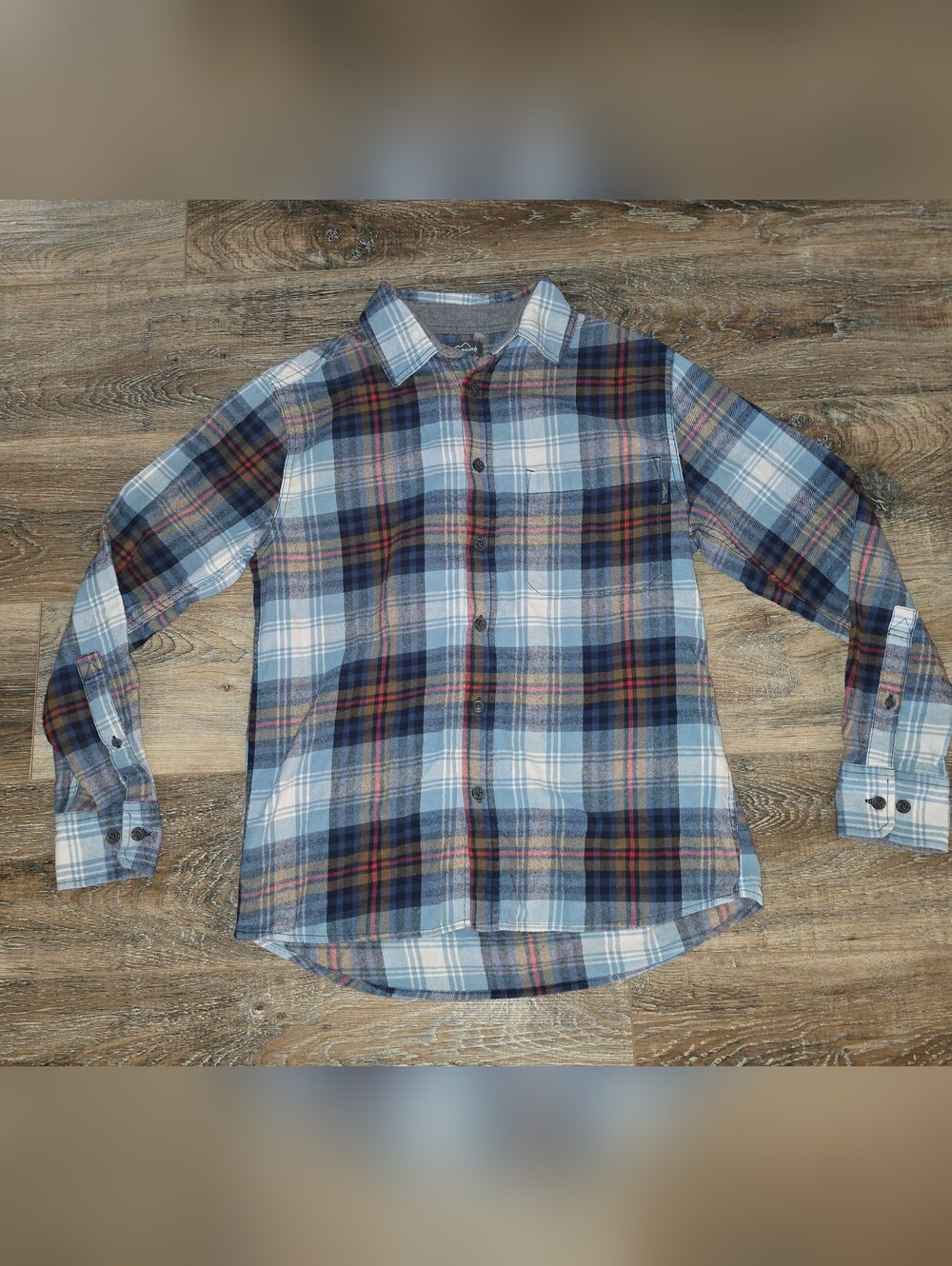 Eddie Bauer Shirt Mens Small Blue Gray Plaid Flannel Button Front Casual Long